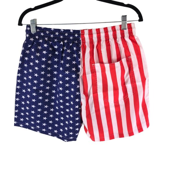 SSLR Mens Swim Trunks Mesh Lined Drawstring USA Flag Novelty Print Red Blue 34 - Picture 2 of 3